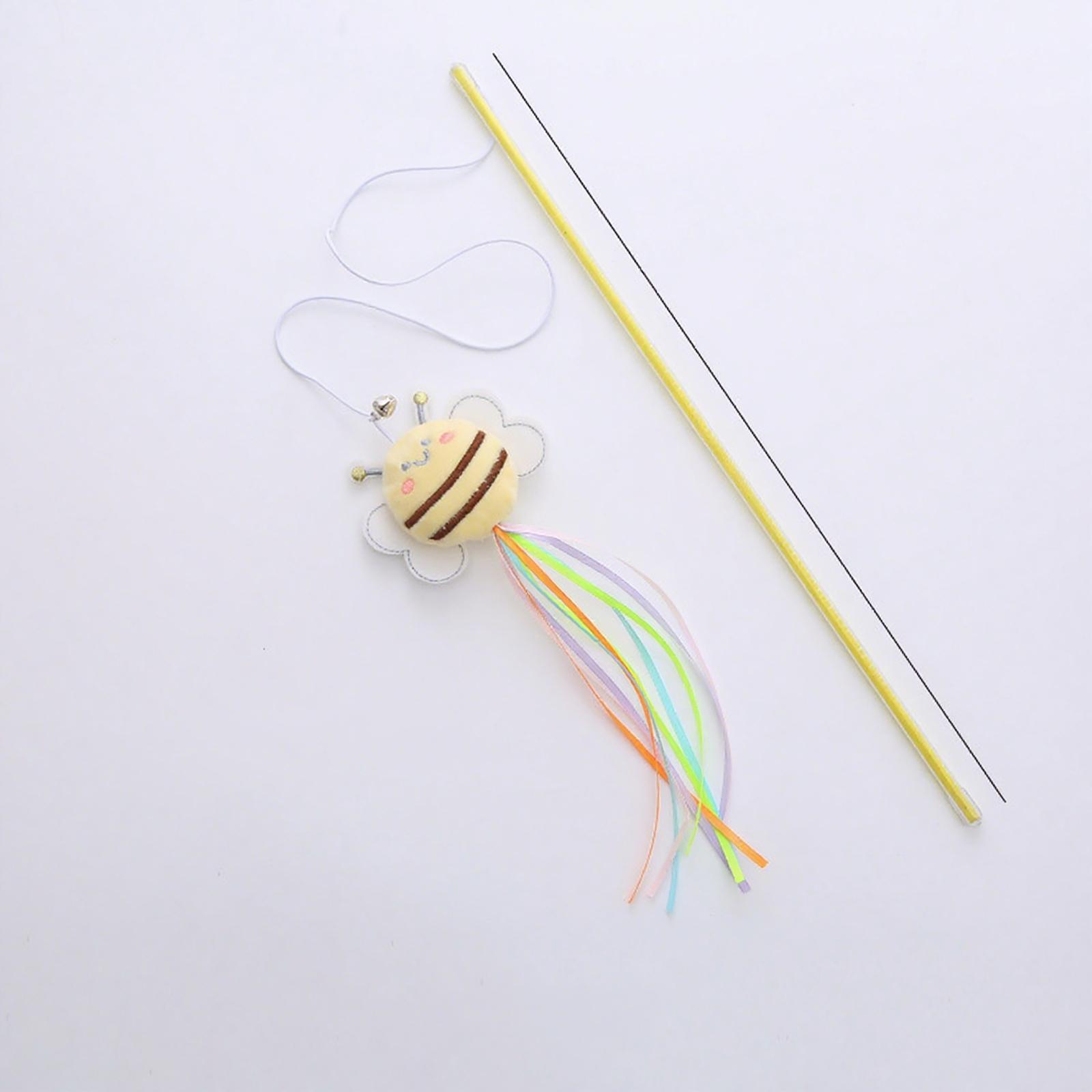 Bite Resistant Little Bee Fishing Rod Plush Bee Colorful Cat Teaser Wand With Bell Kitten Teasing Stick Pet Supplies One Size