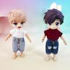 Xyrmync OB11 Clothing Plain T-shirt Ripped Jeans Obitsu 11 112bjd Doll 11cm Body Compatible (Red)