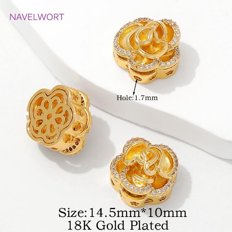 

18K Gold Plated Brass Round/Flower Shape Spacer Beads,Inlaid Zircon Separator Beads For Bracelet Making DIY Jewelry Accessories 1 Piece