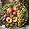 Vintage Metal Wall Sign 8x8 Inch Rustic Fruit Tin Art Peach Grape Strawberry Retro Decor for Home Bar Cafe