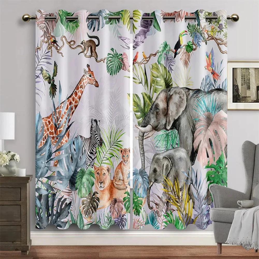 3D Cartoon Animal Jungle Lion Elephant Tree Window Curtain Blinds For Living Room Kids Bedroom Bathroom Kicthen Door Home Decor2