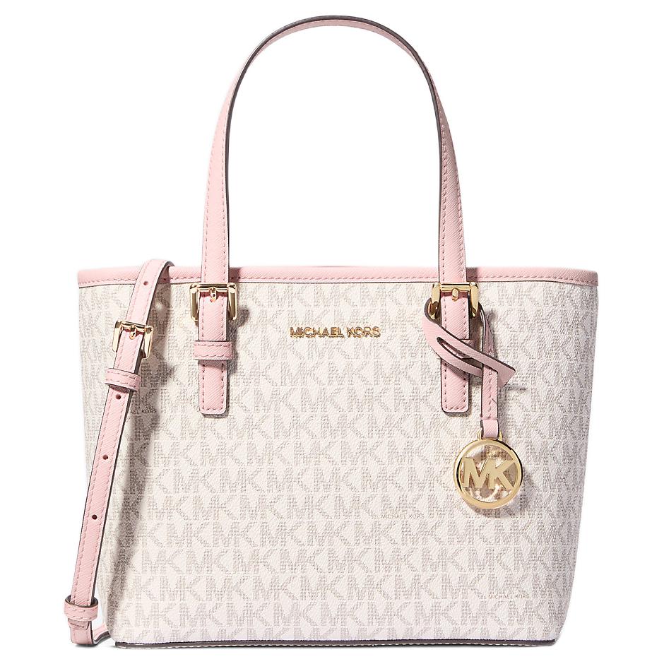 Michael Kors MK Jet Set Monogram Color Block Borsa Tote in Pelle da Pendolare Donna Vanilla-White 35T9GTVT0B-640