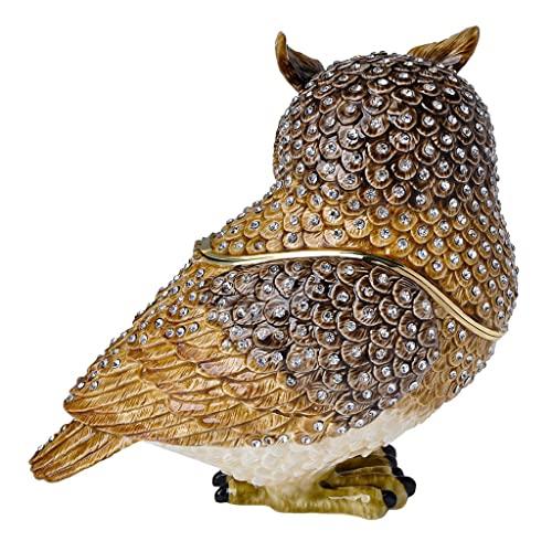FJ FENGZHIJIE Owl Jewelry Box, Crystal-Decorated Enamel Trinket Box with Gold-Plated Frame, Decorative Animal Storage Case for Rings and Earrings