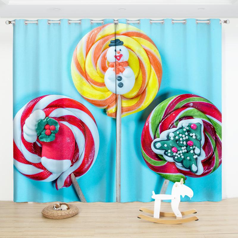 2PCS Cartoon Dessert Lollipop Curtain Pink Candy Curtain for Children Bedroom Living Room Kitchen Blinds Window Curtain Cortinas