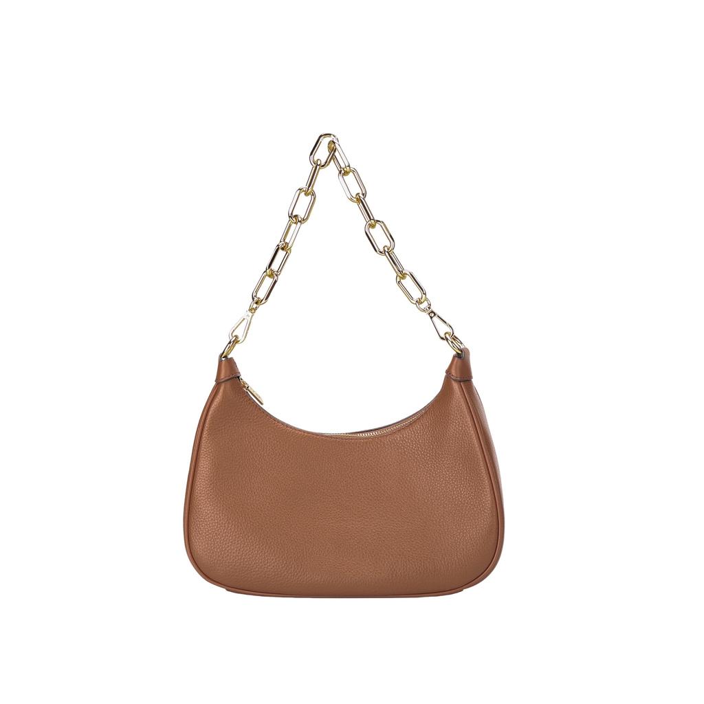 Michael Kors Cora Solid Logo Letter Chain Hardware Zipper Closure Leather Half Moon Handbag Shoulder Crossbody Bag Large Women Handbags 35S2G4CW3L-230