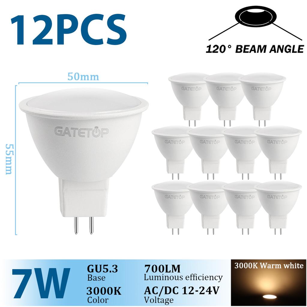 12pcs LED Bulb MR16 Spotlight GU5.3 AC DC 12V 24V 120degree 38degree 7W 700lm 3000K 4000K Bombillas Replace 50W Halogen Lamp