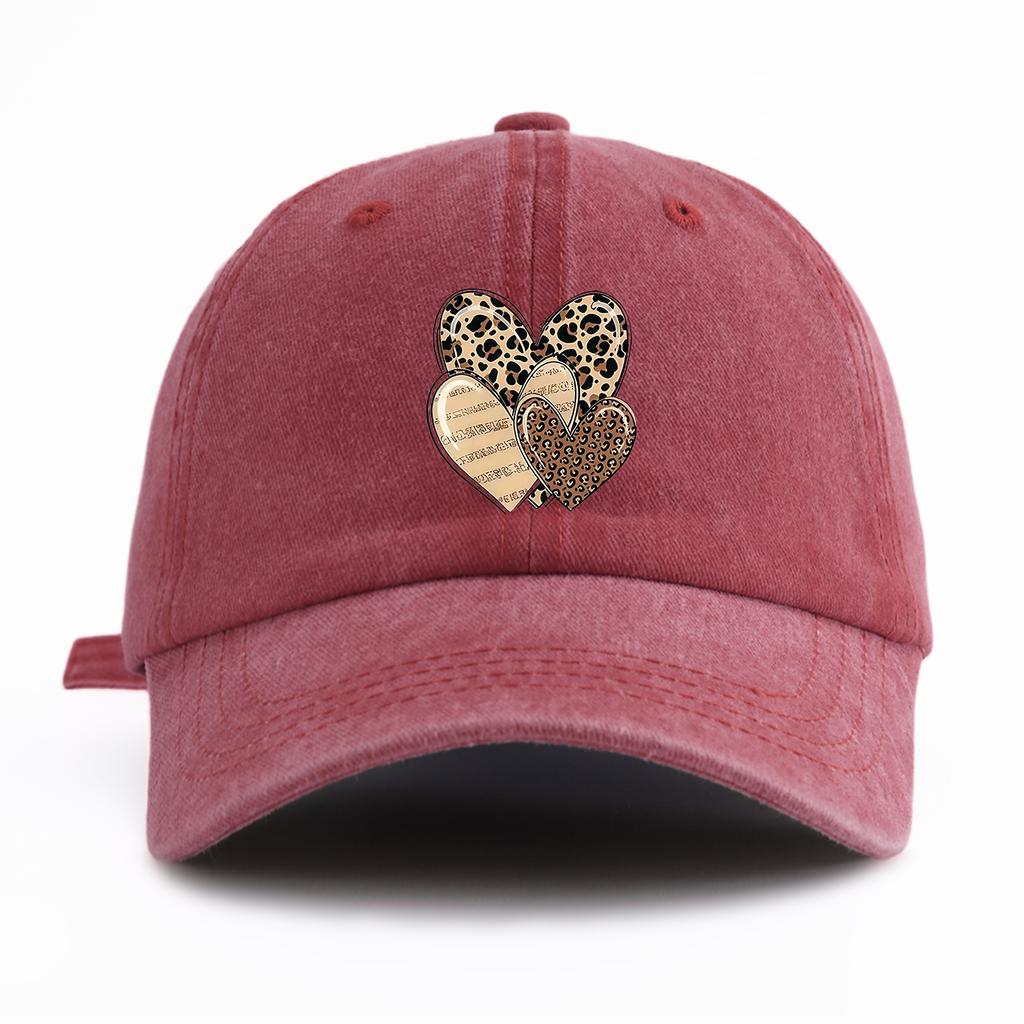 1pc Leopard Heart Print Washed Baseball Cap for Adults, Minimalist Retro Style Casual Soft Adjustable Dad Hat, Perfect As Gift