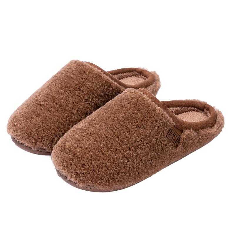 New simple color matching versatile plush slippers autumn and winter indoor household plush warm non-slip cotton slippers