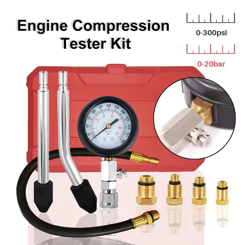 Benzinemotor Compressiemeter Auto Cilindertester Kit 0-300 PSI Manometer met M10 M12 M14 M18 Adapter