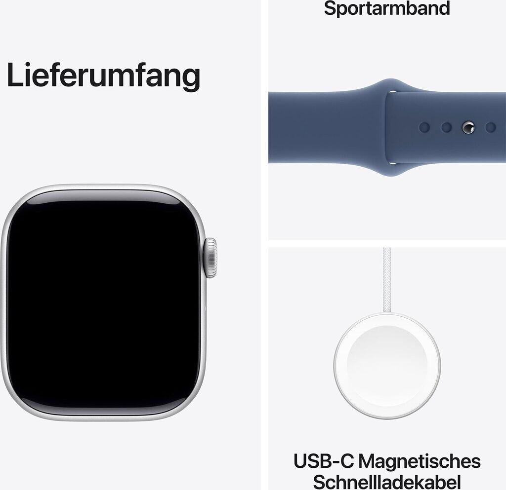Apple Watch Series 10 4G 46mm Aluminium Silber Sportarmband Denim M/L