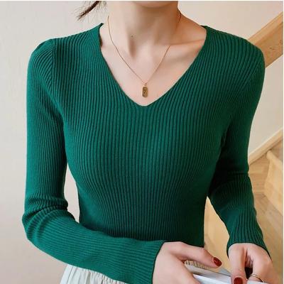 5XL Basic V-Ausschnitt Damen Pullover Herbst Winter Tops Stretch Slim Damen Pullover Rippenstrickpullover Jumper Weich Warm Pull Pullover