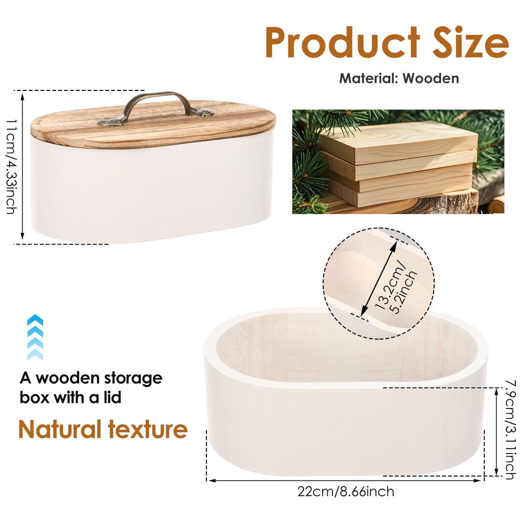Badrumsförvaringslåda Oval Trä Feminin Produktorganisatör med Lock Minimalistisk Tampongförvaringsbehållare Toalettillbehörslåda