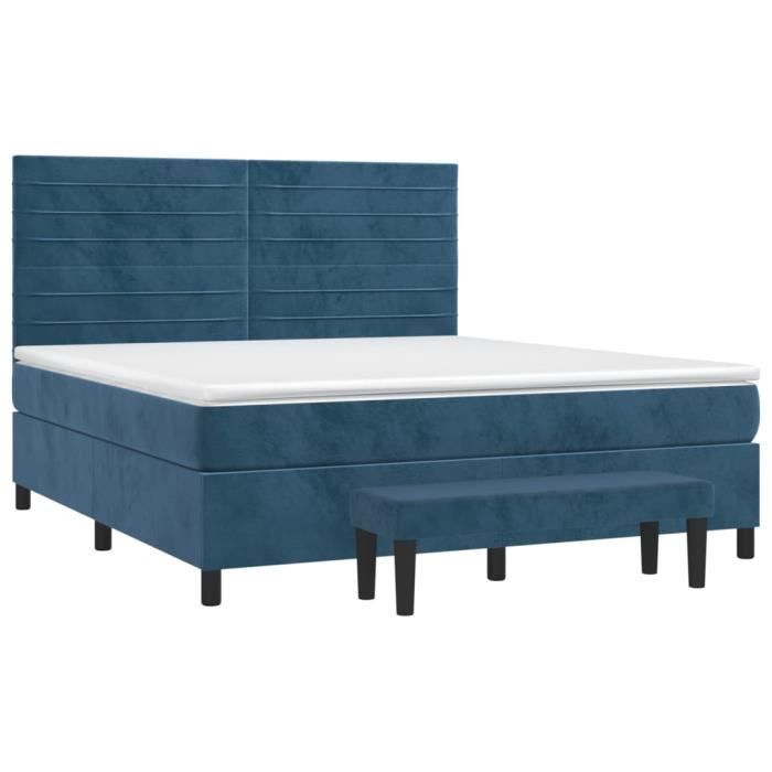 3137921 vidaXL Lit à sommier tapissier et matelas Bleu foncé 180x200cm Velours