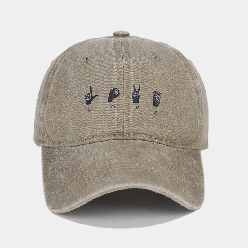 New LOVE Gesture Soft Top Curved Brim Baseball Cap Men and Women American Retro Washed Old Cap Trendy Sun Hat