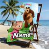 Asciugamano da Spiaggia Personalizzato con Nome Masha e Orso, per Viaggio Campeggio Festa in Spiaggia Decorazione Casa, Regalo di Compleanno per Famiglia e Amici