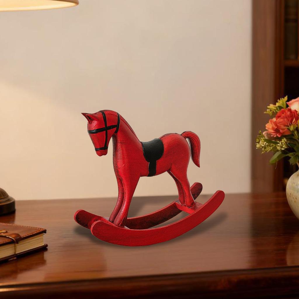 Rocking Horse Figurine European Retro Desktop Old Ornaments Home Decoration Wooden Crafts For Home Cabinet New Year Decoration