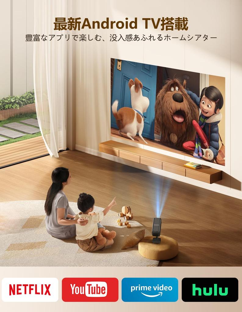 Latest Android TV Motorized Focus Auto Keystone Ceiling Projector with Extendable Full HD 1080P 4K High Short Distance Japanese Instruction Manual