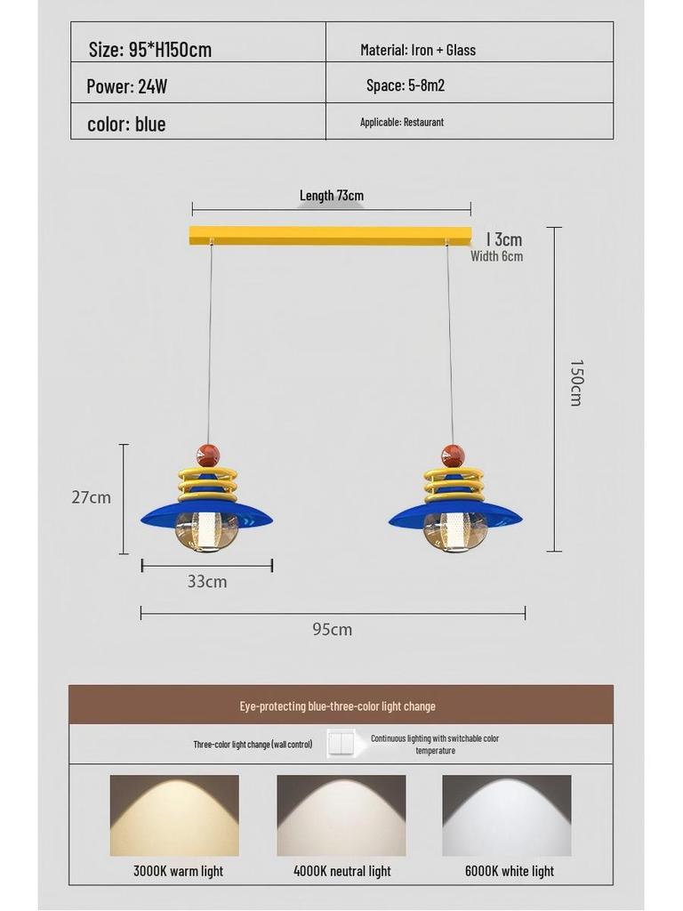 Dopamine Dining Table Set with Swing Arm Pendant Light and Eye-Protecting Ceiling Light for Kids