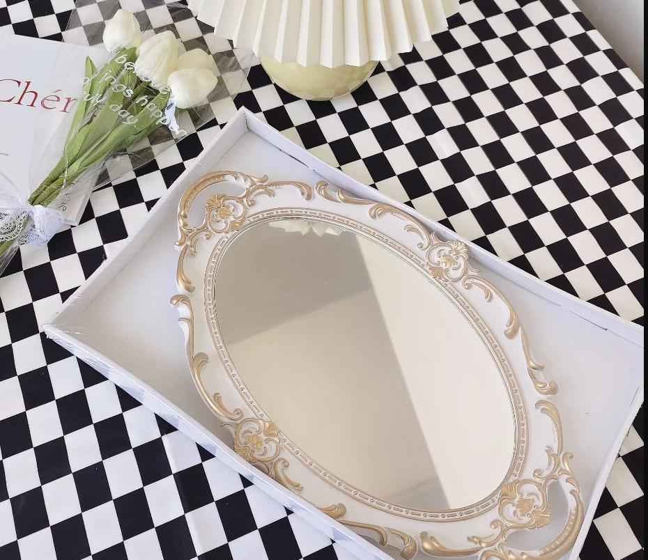 Retro Tray Plastic Mirror Decoration Wedding Party Dessert Cupcake Stand Tray Europe Jewelry Storage Tray Photography Props