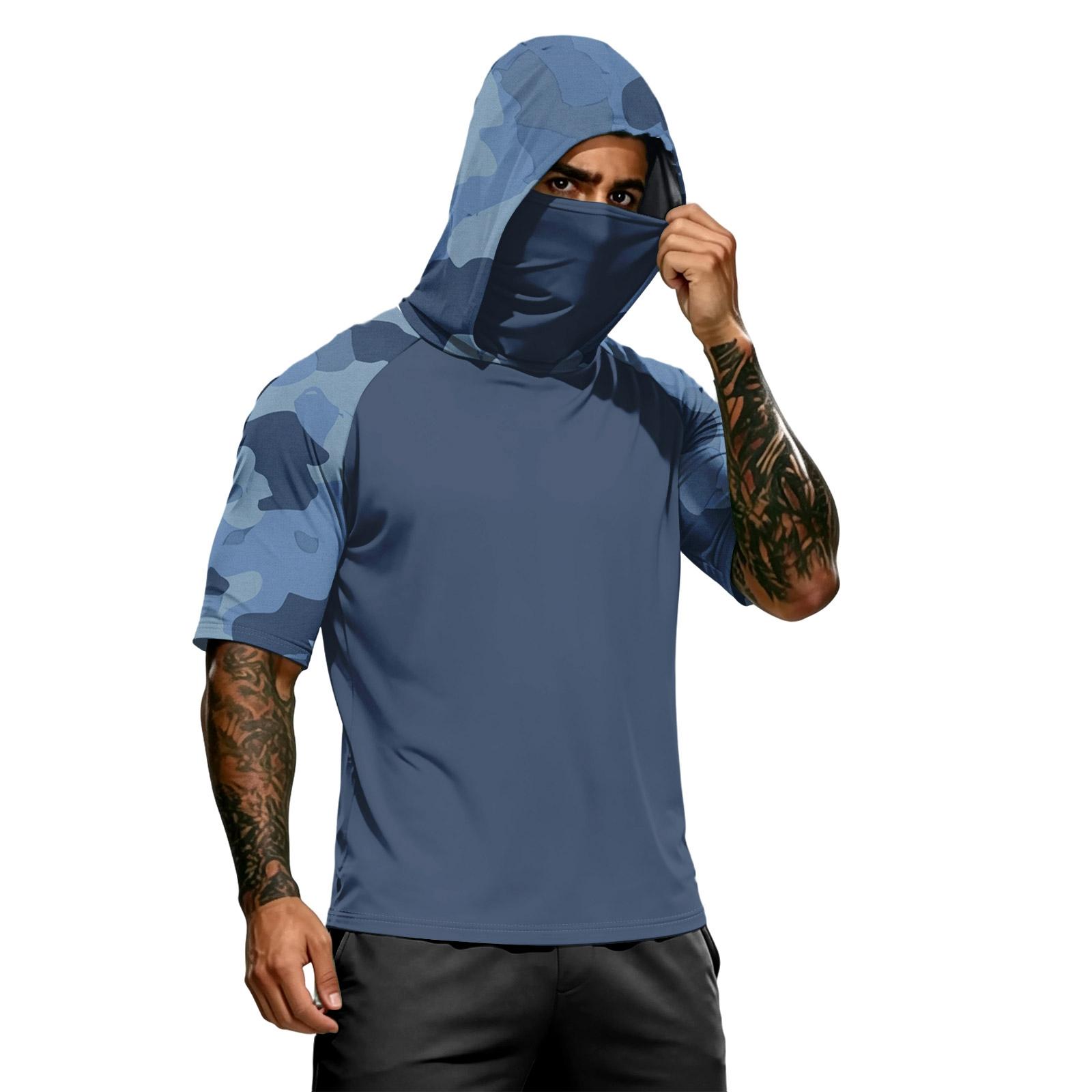 

Men s Athletic Hoodies Long Sleeve Fishing Shirts for Men Men s Dry Fit Long Sleeve Active Hoodie Sun Fishing Hoodie with Face XXL тёмно-синий