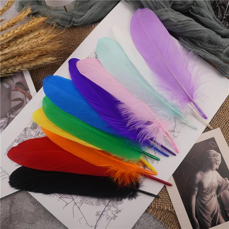 15-20cm Hard Stick Goose Feathers Natural Swan Pluma Handicraft Accessories Colorful Dream Catcher Feather Decoration