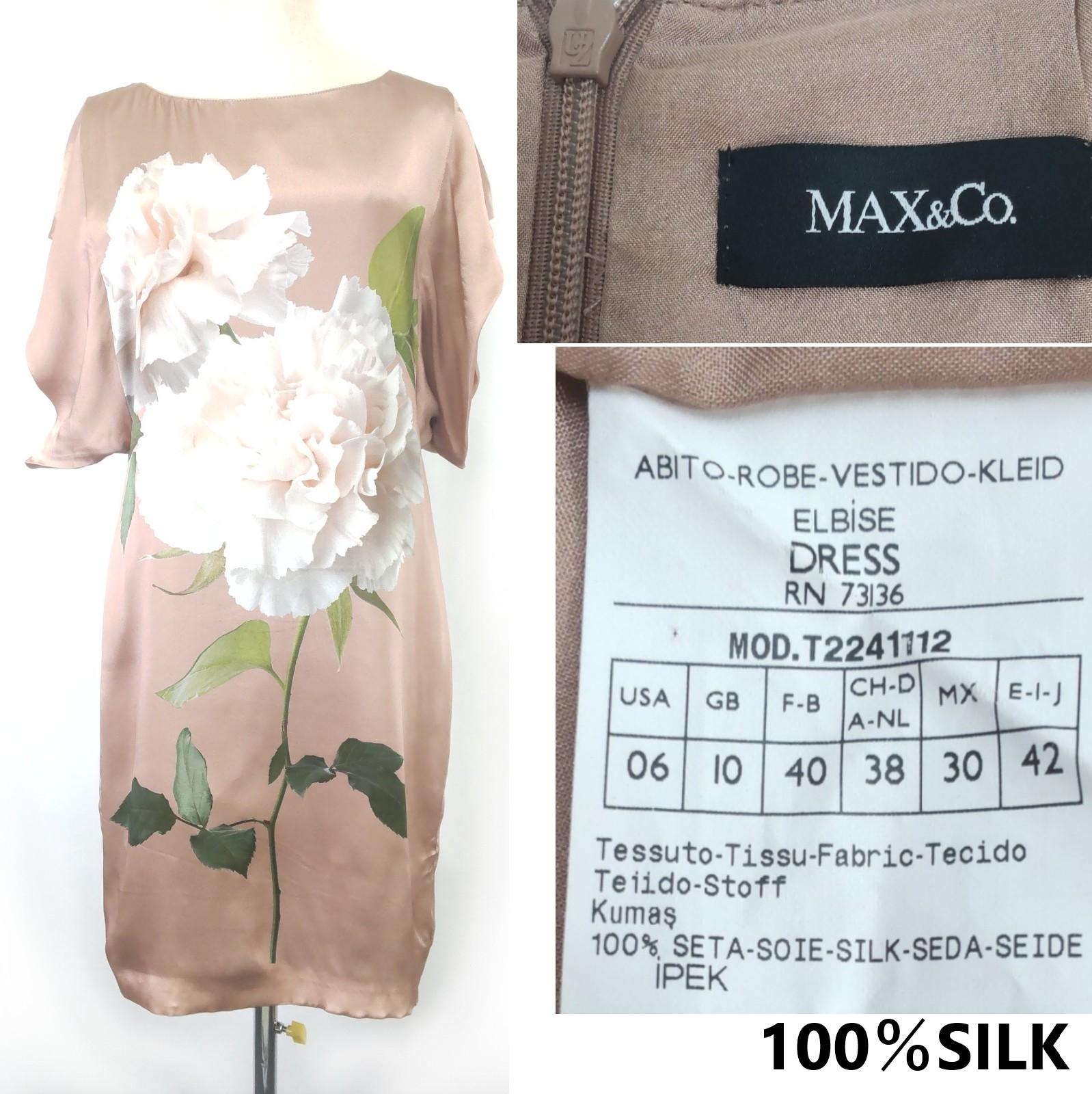 

Excellent Condition Italy MAX&CO Silk 100% Short Sleeve Dress M Pink Floral Knee-Long(USED)