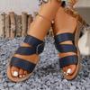 Summer open toed metal belt buckle flat bottomed comfortable beach sandals