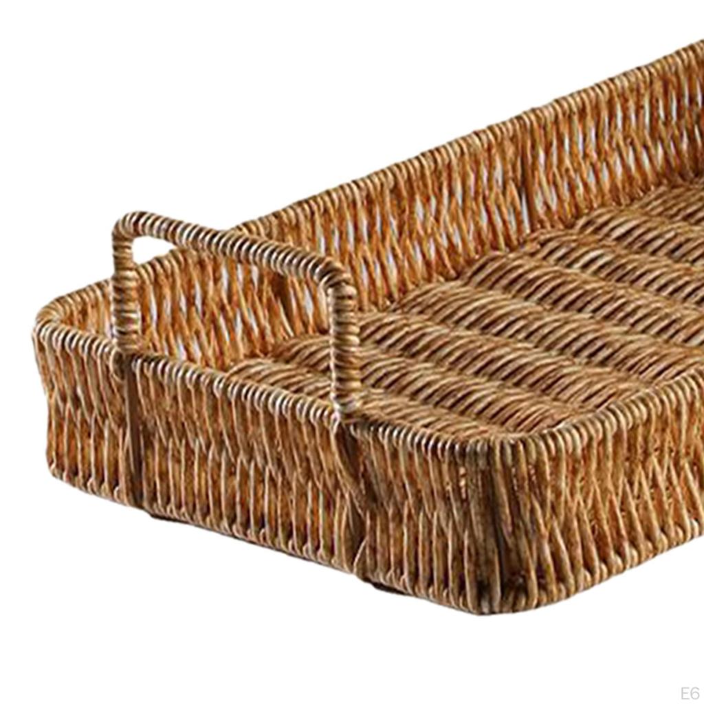 Farmhouse Hand Woven Serving Tray Entryway Keys Storage Trays Decorative Rustic Fruit Bowl Holder