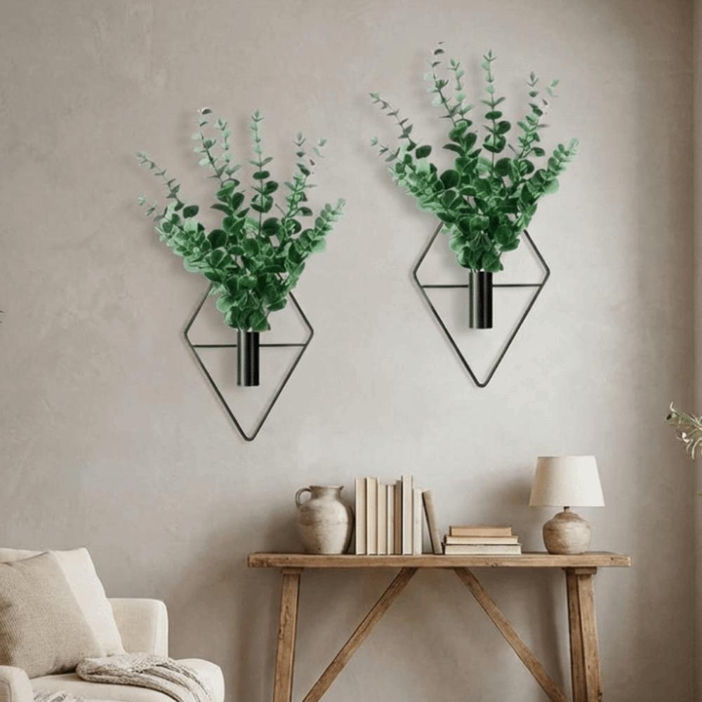 2PCS Iron Rhombus Hanging Flower Vase Decorative Wall Mount Flower Vase  Home Decor