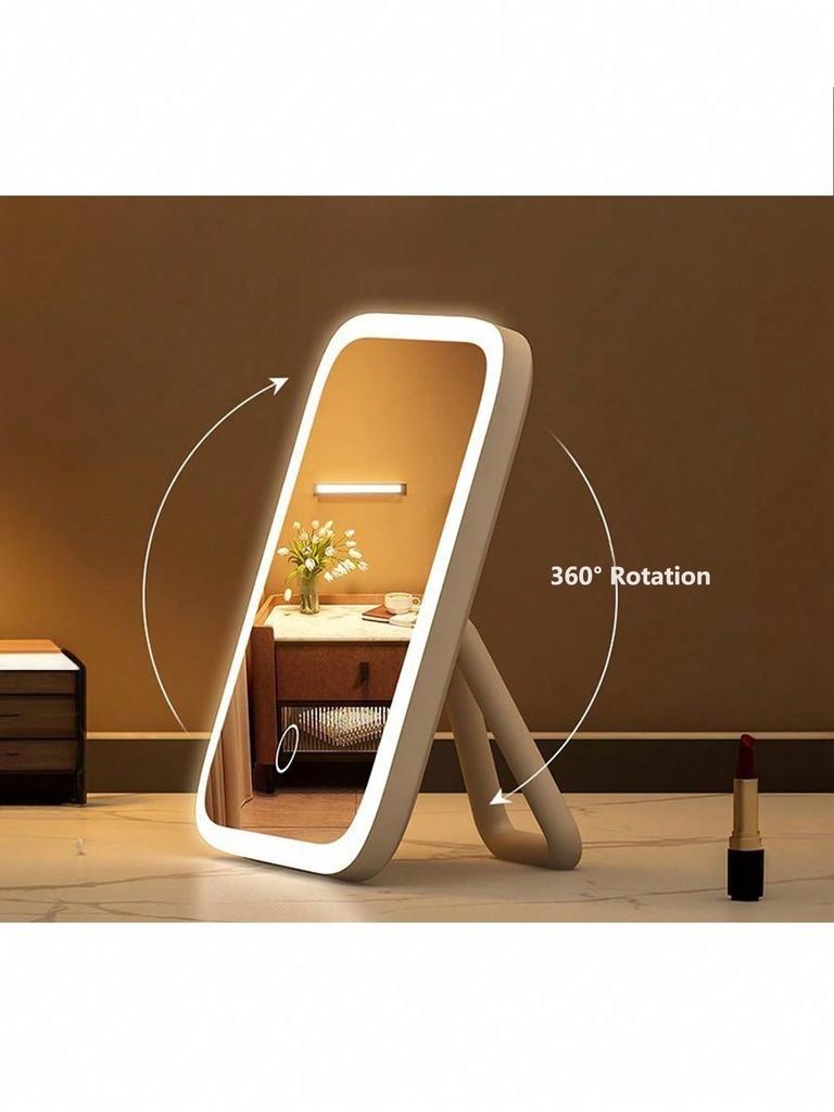 Xiaomi LED Makeup Mirror, 3-Color Light, 360° Rotatable, Touch Control, USB Powered, Tabletop Vanity Mirror for Bedroom Bathroom Travel