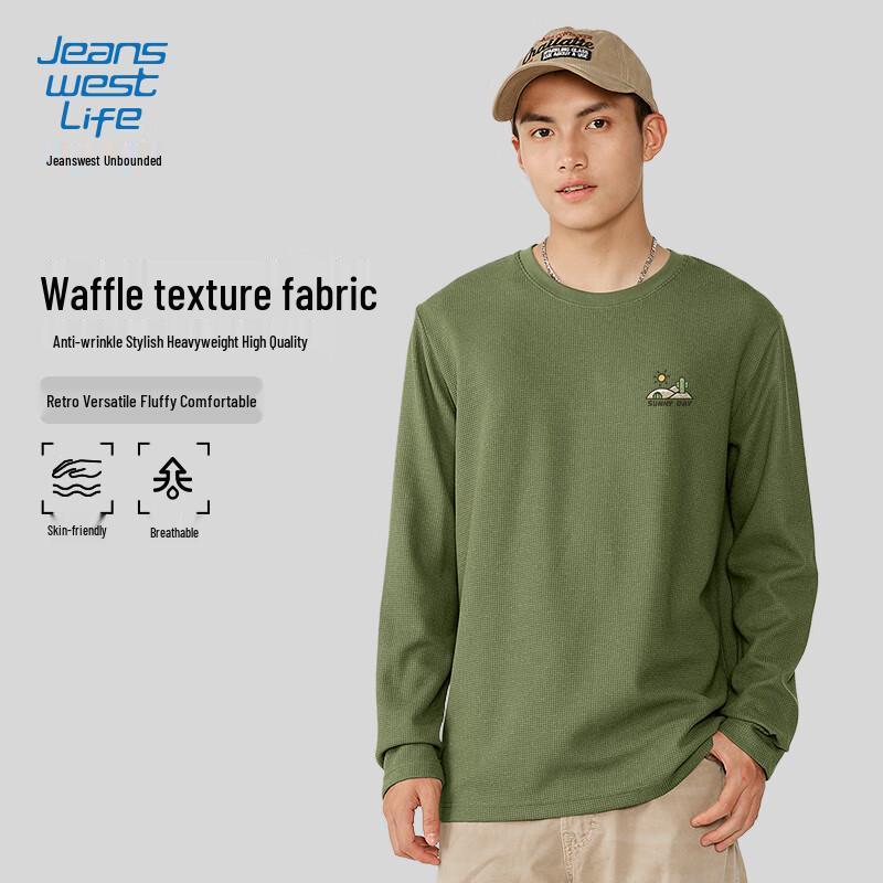 JEANSWEST LIFE Men s Waffle Knit Long Sleeve T-Shirt L