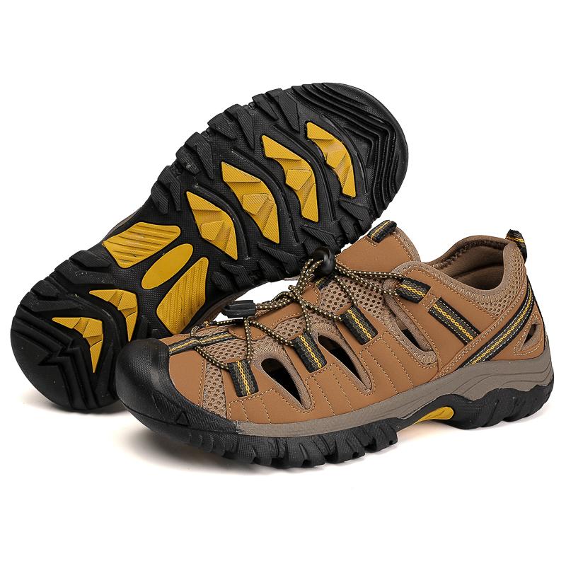 

Летние сандалии с закрытым носком для активного отдыха, походов, ходьбы по воде, кожаные пляжные сандалии, мужские сандалии с закрытым носком для мужчин 45 верблюд