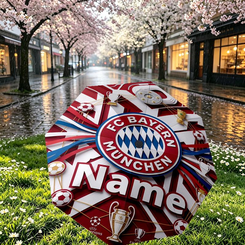 Custom Name Personalized FC Bayern Munich Print Umbrella, Auto Open Close, 8‑Rib Sturdy Frame, Commute Camping Hiking Use, Birthday Gift