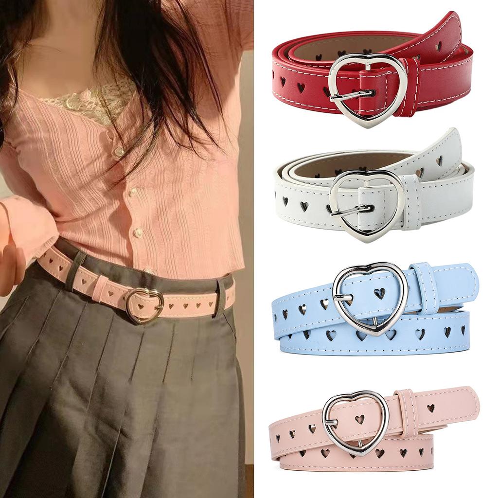 Fashion Heart Buckle Belt for Women Cool Subcultures Hollowed Waist Belt for Teens Girl PU Leather Women Belt Jeans Belt
