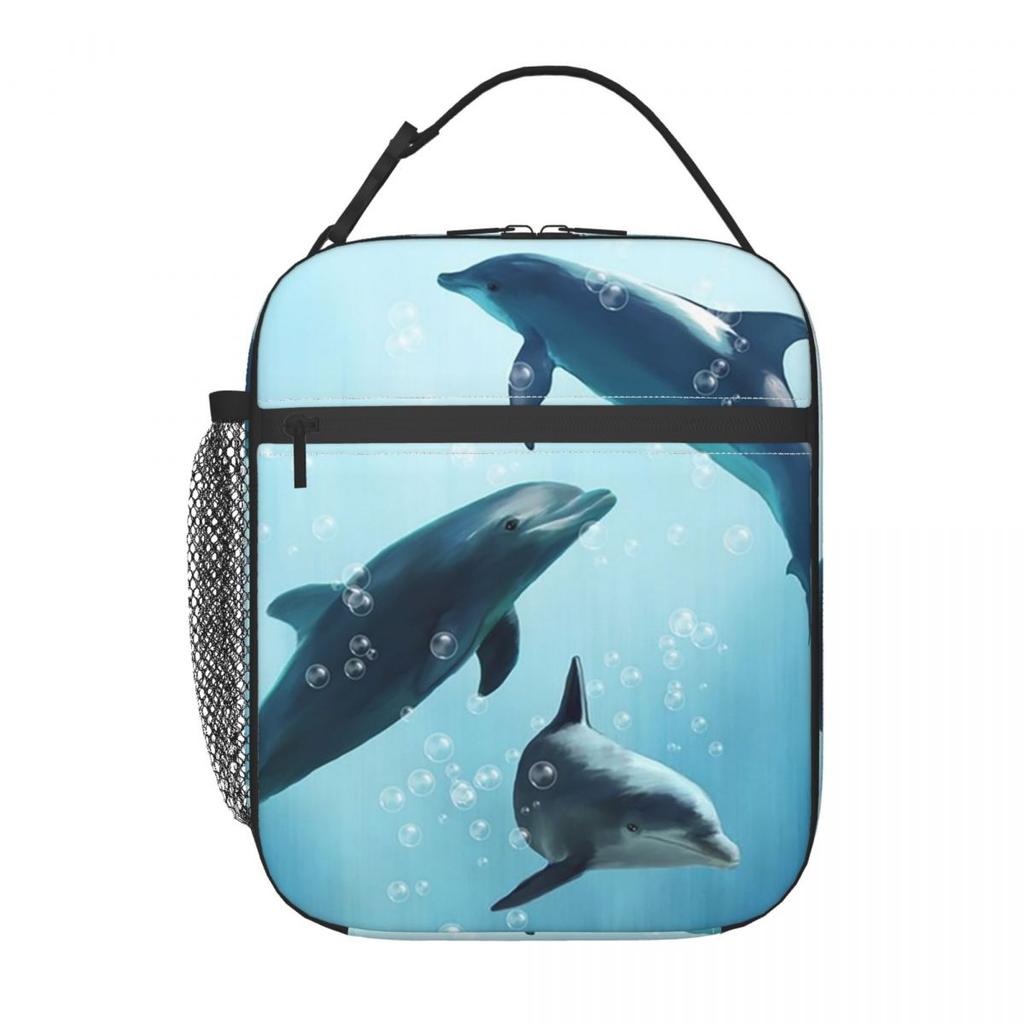Dolphin Leaping Out Of The Water Pattern Insulated Lunch Bag for Women Kids Portable Food Boxes Thermal Lunch Box Tote