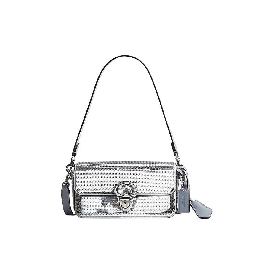 

Coach Studio 20 Logo Large Sequin Flap Lock Leather Baguette Crossbody Bag Small Women bags Silver CM428-LHSLV Basic Set (Bag+Dust Bag)