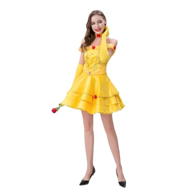 Halloween beautiful woman and beast bell princess skirt queen dress yellow bell princess dress costume
