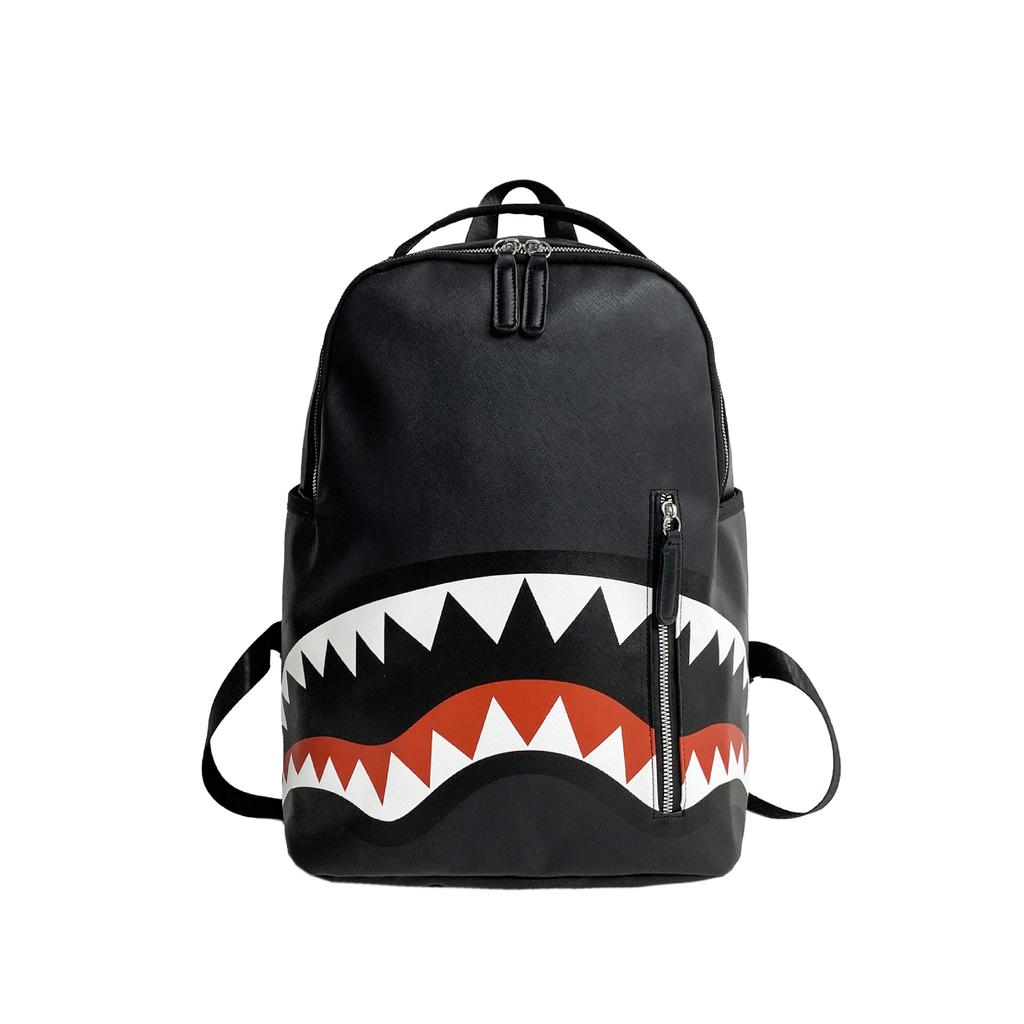 Schoolbag new graffiti print backpack trendy backpack shark mouth backpack casual fashion backpack bag