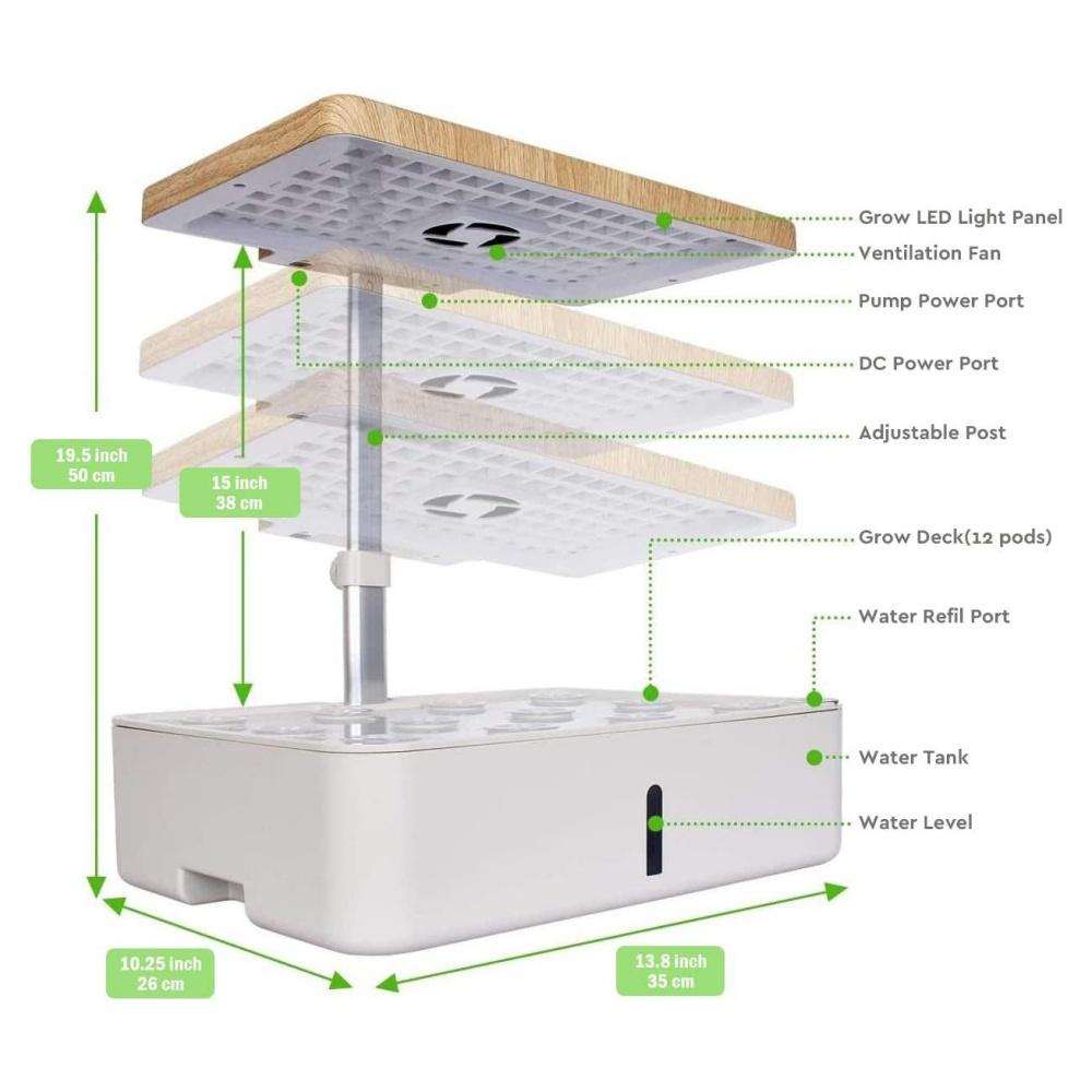 Zerstäubendes hydroponisches Anbausystem-Kit 12-Töpfe Indoor Smart Kräutergarten Pflanzgefäß