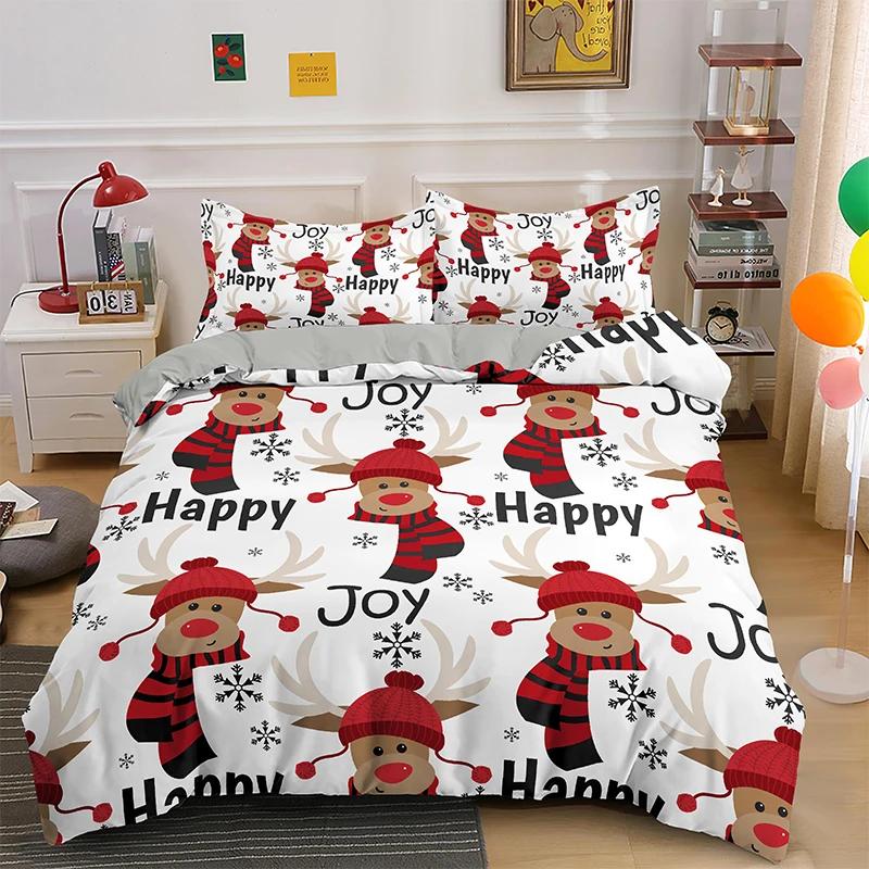 

Merry Christmas King Queen Duvet Cover Happy New Year Bedding Set for Kids Boys Girls Santa Claus Snow Polyester Quilt Cover 70x133cm 2pcs