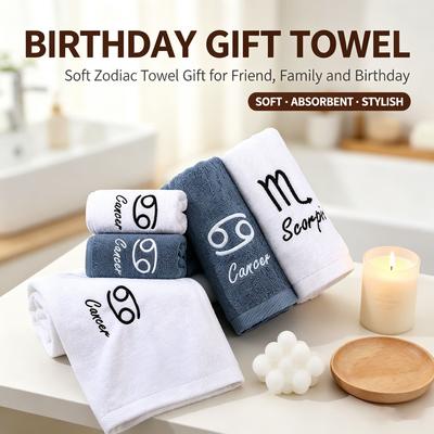 100% Cotton Thick Absorbent Face Towel Zodiac Embroidered | Soft Washcloth for Skincare | Personalized Astrology Gift