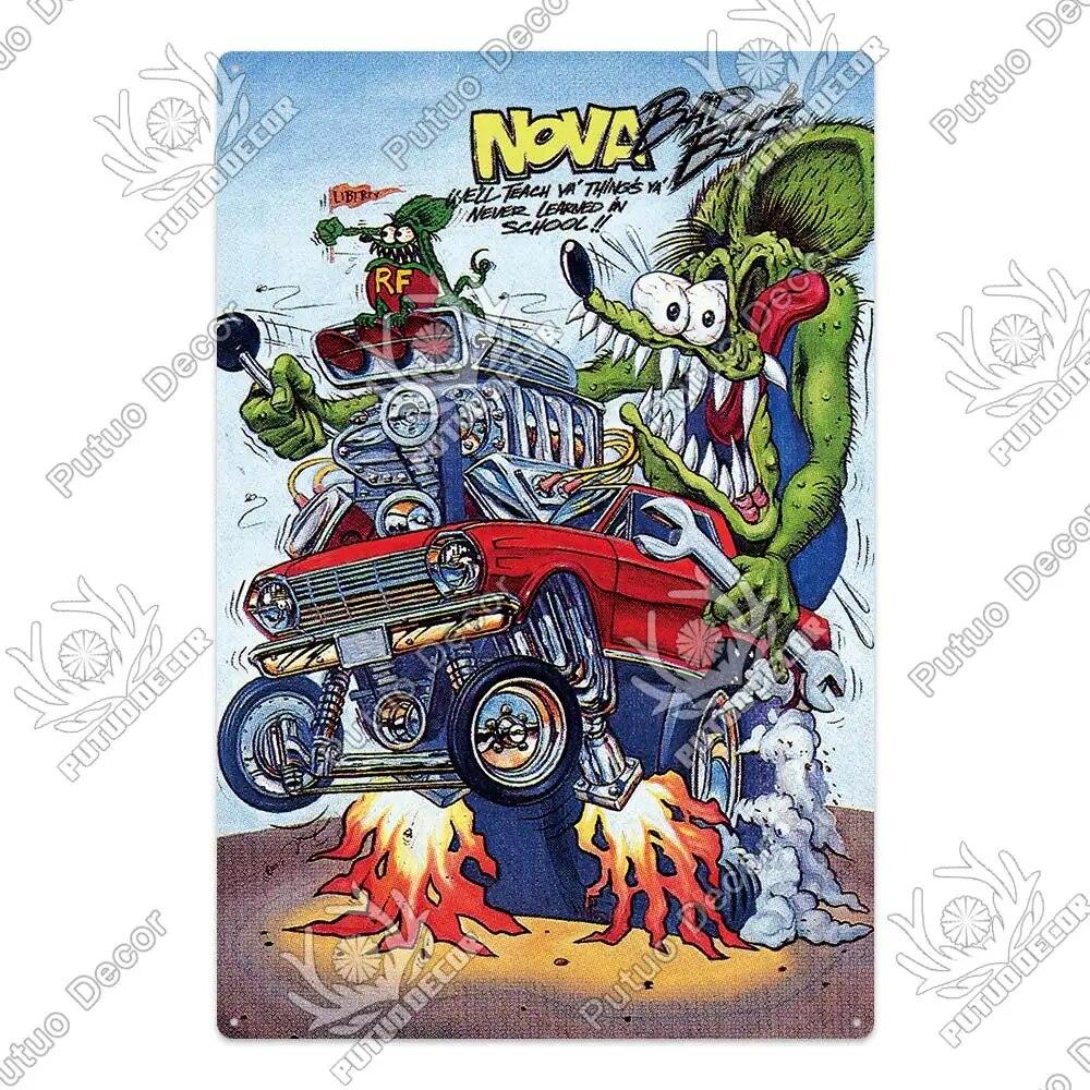 Putuo Decor Rat Fink Modified Car Culture Vintage Metal Tin Sign Decorative Plate for Garage Man Cave Bar Pub Club Decoration