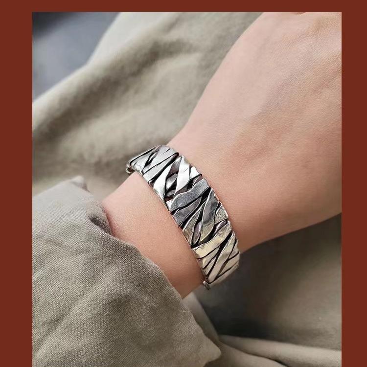 Hot Style Hand Woven Mens Bracelets Personalized Retro Niche Open Mouth Bracelets Mens Wide Bracelets