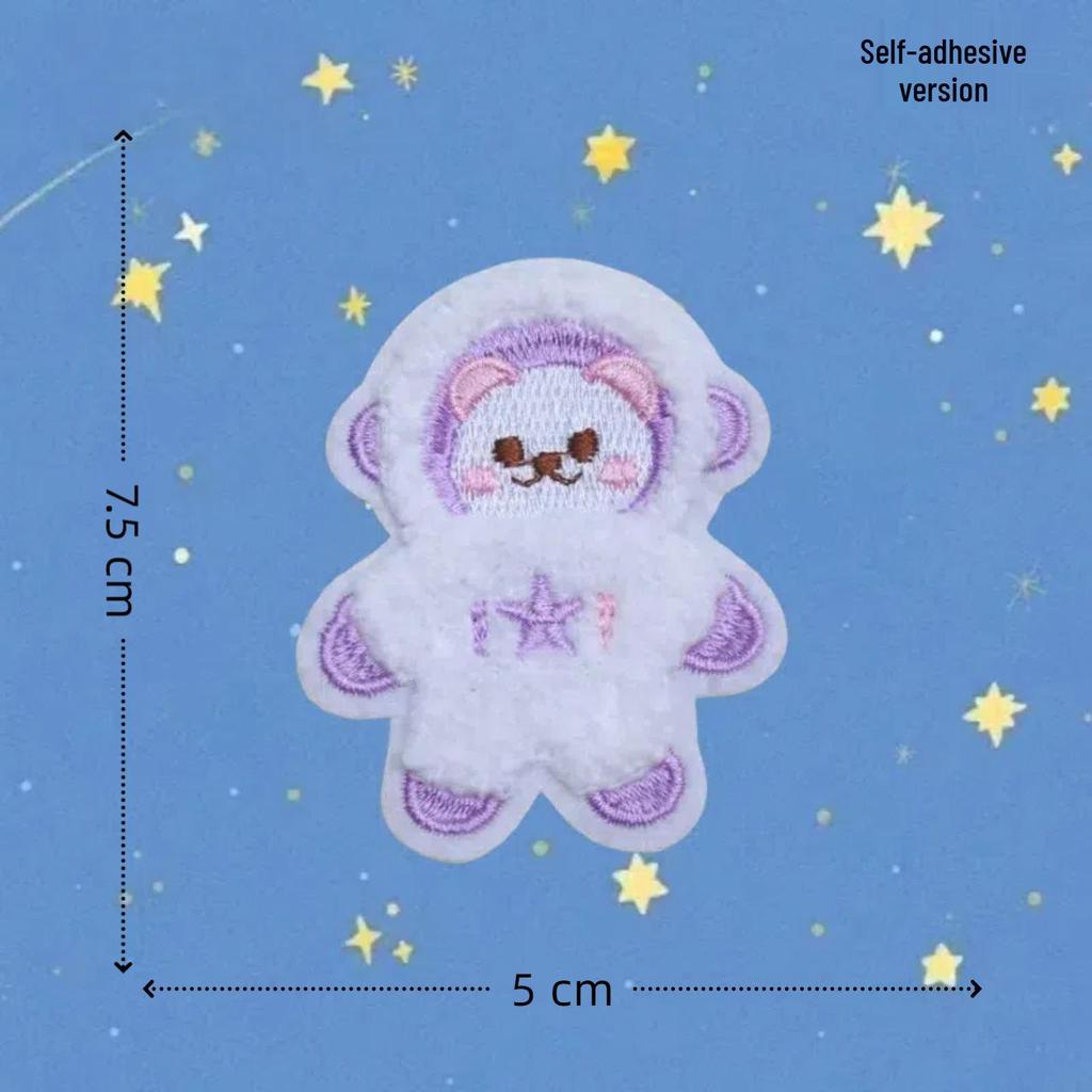 Adhesive Cartoon Bear Head Embroidery Patch - No-Sew, DIY Decorative Sticker for Clothing