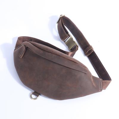 Genuine Leather Men's Sports Waist Bag with A Top Layer of Cowhide Multifunctional Crazy Horse Leather Men's Bag, Retro Fashion Chest Bag