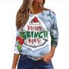 Women's Fashionable Casual Three Quarter Sleeve Christmas Printed Round Neck Top