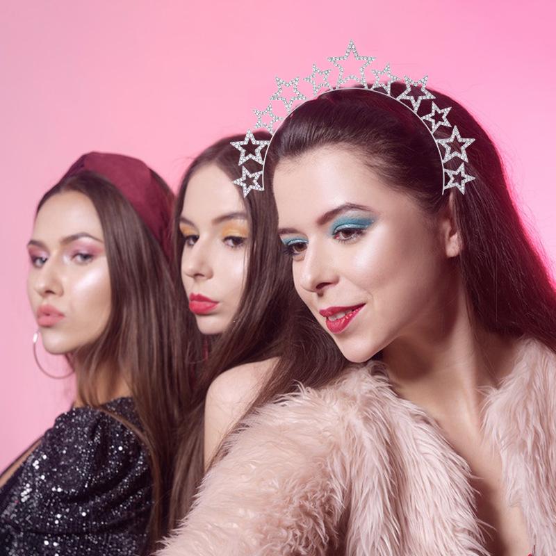 Zinc Alloy Rhinestone Star Headband - Festive Five-Pointed Star Holiday Crown