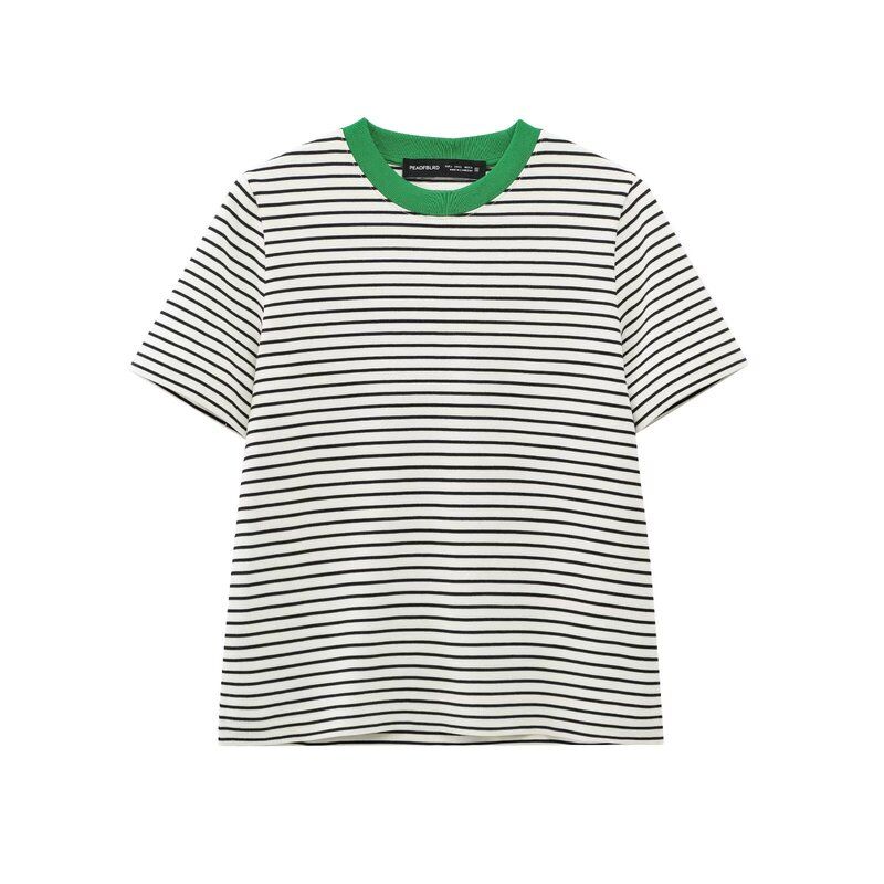 

Fashion Style 2024 Spring and Summer New Casual Easiest for Match Striped Base Color-Block Crew Neck Short Sleeve T-shirt 0960679 104 Green L