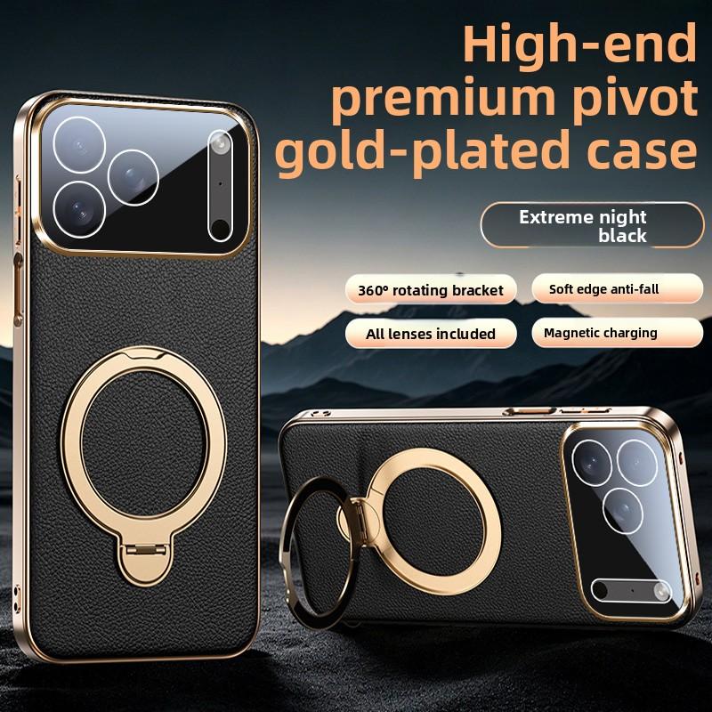 Luxury Business 360 Rotating Magnetic Leather Case for iPhone 17 Pro Max 16 15 14 13 for Magsafe Shockproof Skin Feel Slim Cover