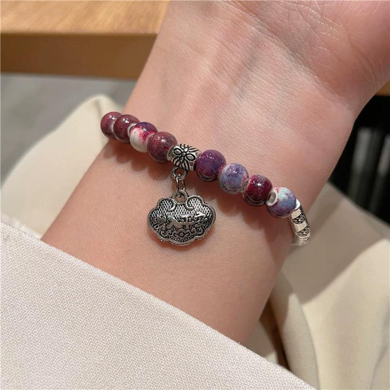 JMXD-Creative Handmade Ceramic Safety Lock Bracelet Women's Ethnic Style Niche Light Luxury Handmade Color Beaded Bracelet